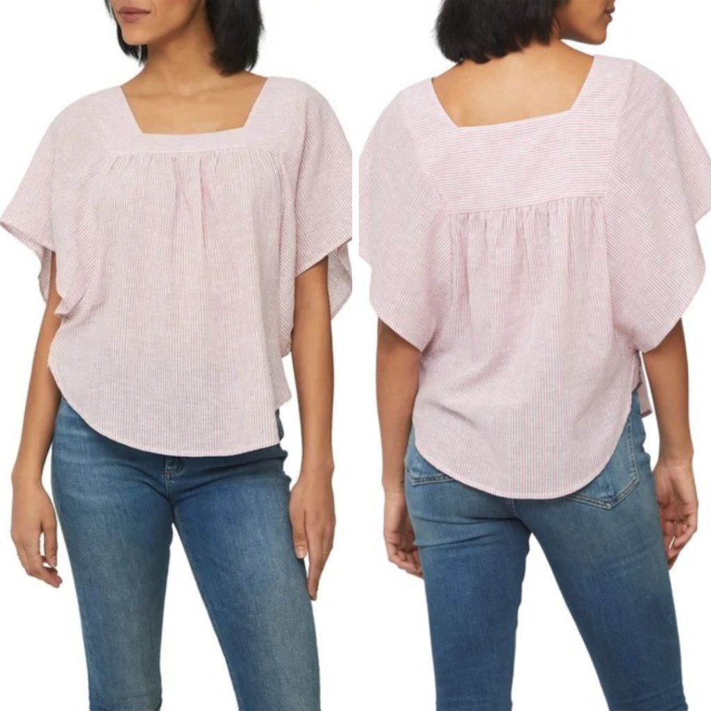 Beach Lunch Lounge | Loose Fit Red And White Striped Kimono-Sleeve Top | Size S
